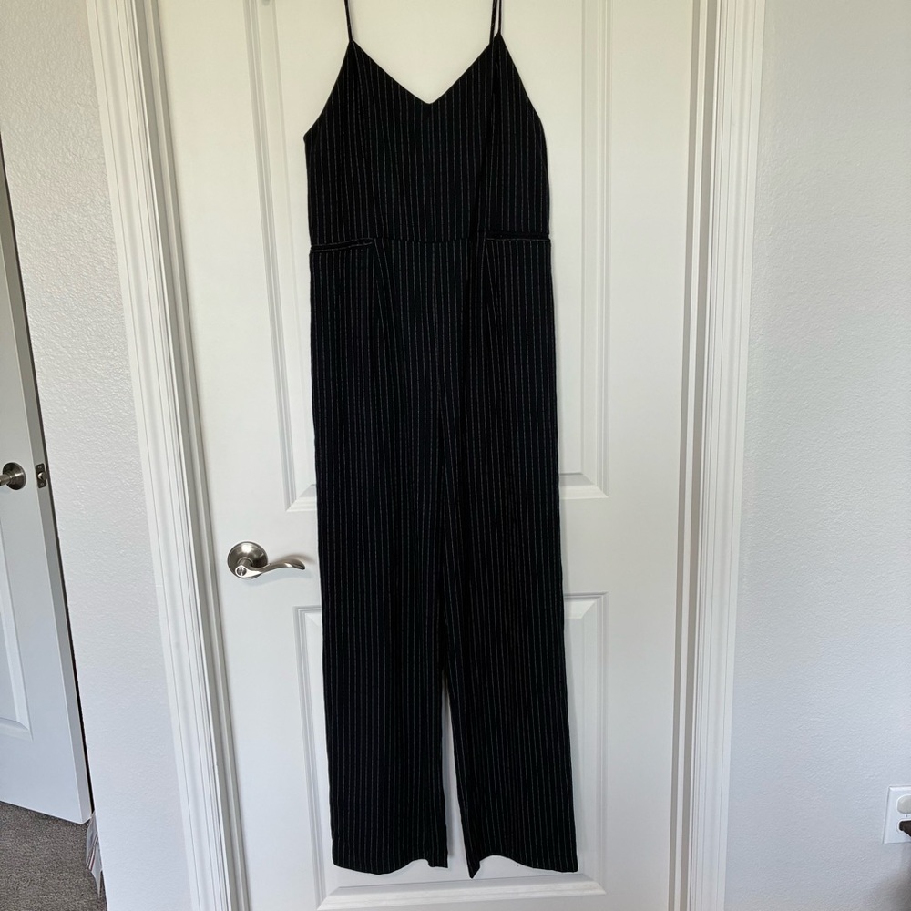 Anthropologie Black Minimalist Striped Jumpsuit Wide-Leg Silhouette Women’s 10